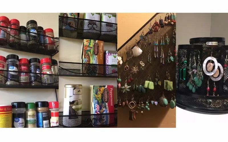 spice rack with spices and tea jewelry organized on desk organizers

storage hacks for small apartments
