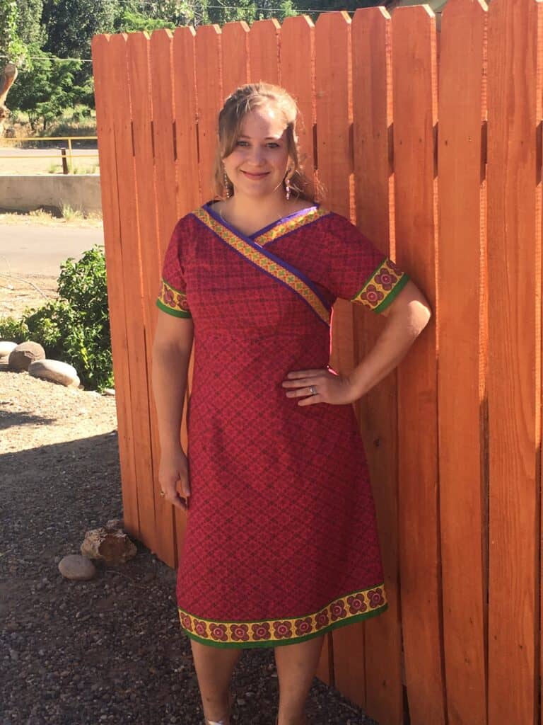Me in a dress I made from fabric my friend brought me from India! 