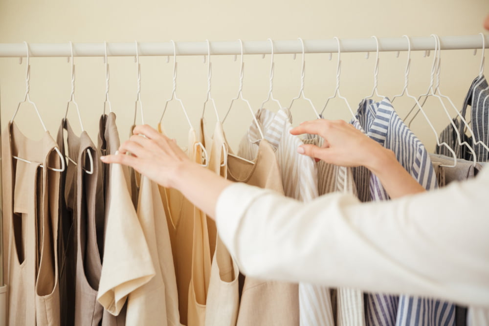 close up clothes hanging rack