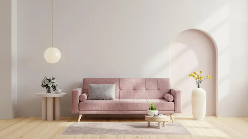 simple living room minimalist pink couch