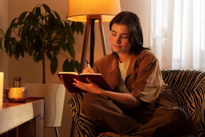 woman enjoying a cozy nook in a hygge home